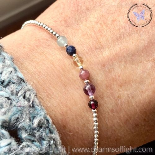 Family Birthstone Silver Bead Bracelet